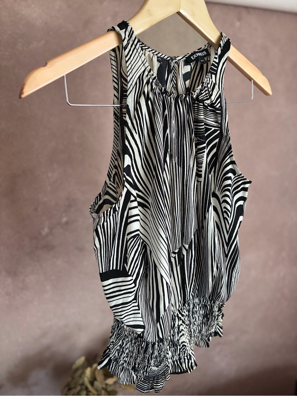 Express Black and White Zebra-Print Silky-type Sleeveless Top